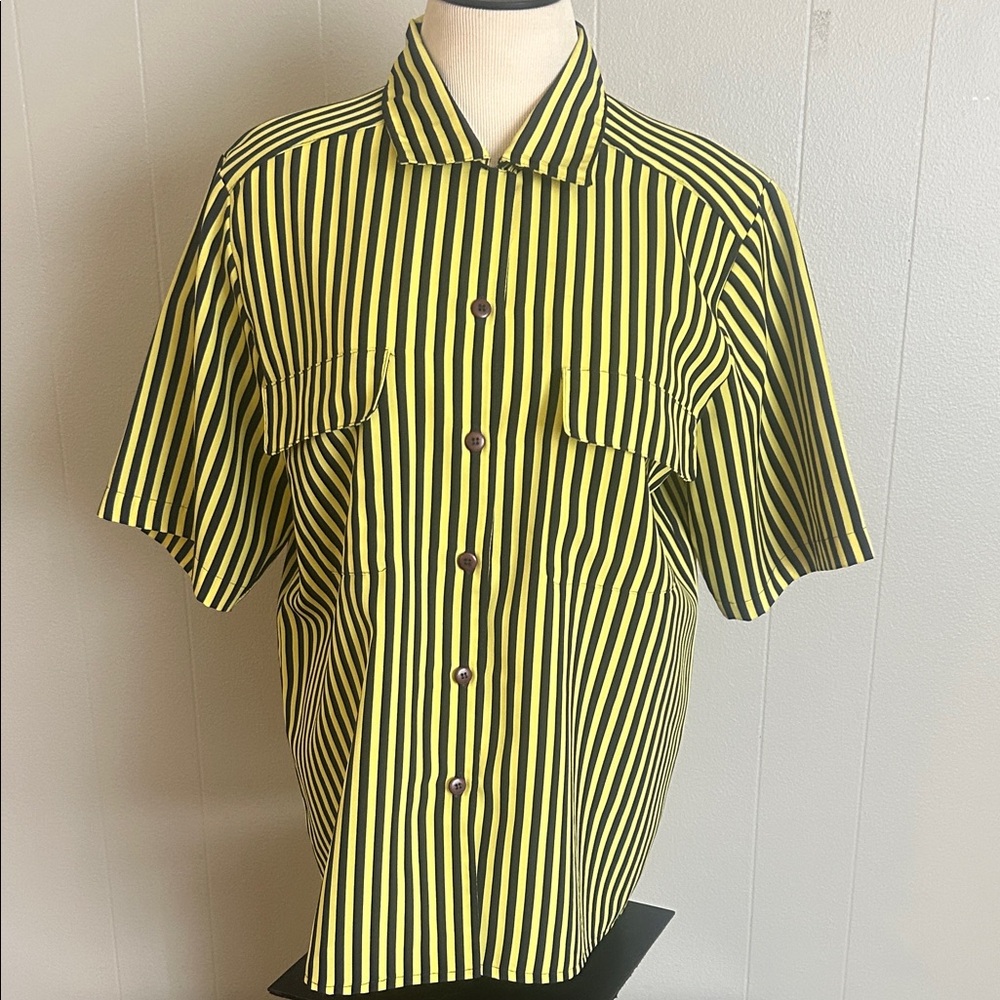 Vintage Yves St.Clair black and yellow striped button up shirt flare collar